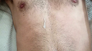 Cumshot on chest solo masturbation