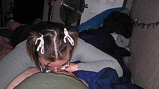 Gave Him Sexy Blowjob with Bows in My Hair and Swallowed