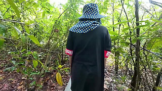 Thai Girl Walking Showing Along the Side of the Field Road in the Countryside Thai Outdoor Public