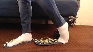 White Ankle Socks Big Worn Flip Flops