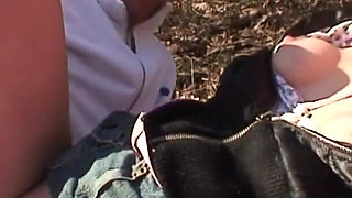 Old dude fucks young chick outdoor in Prague