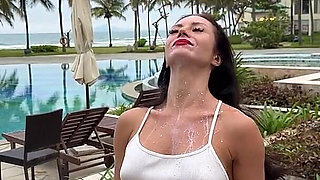 Milking & Getting Messy in See-through Bodysuit Outdoor
