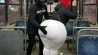 Big Ass Latina in Tight White Pants on the Bus Ends in White Thong