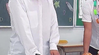 College Asian Teen Mira Fucked in a Threesome in the Classroom