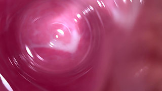 Camera deep inside Mia's teen creamy pussy