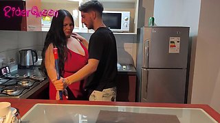 Cougar Riderqueen Questions Step-Sons Pounding Of Her Big Tits And Phat Ass In The Kitchen