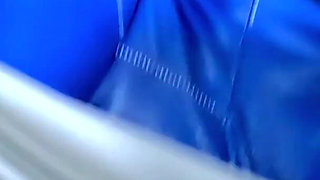 Blue Leather Cameltoe & Downjacket Fetish Sloppy Oral, Spit Play & Cum on Clothes