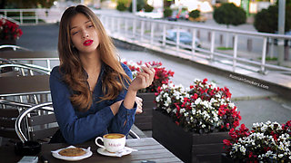 Magnetic Russian Beauty Playing with Cigarette Smoke