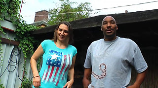 Curvy brunette rides on big black cock to satisfy her wet pussy