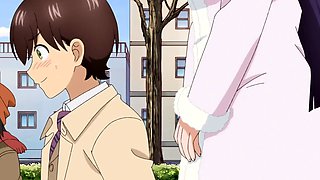 Tiny guy overwhelmed by tall athletic anime giantess babes
