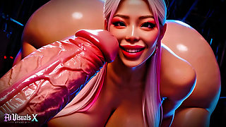 Asian - Thick Koreans - Titfuck & Blowjob Interracial Fucking - Animated Porn