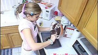 Teen topanga fingering nasty solo in kitchen