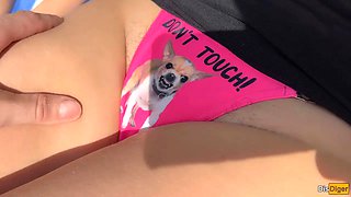 Public Pickup Stepmom and Stepdaughter on Beach - Risky Dick Flashing