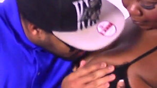 Ebony milf gets cum on her tits