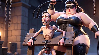 Fat Dominatrix Whips Slaves Caged Penis - Extreme Humiliation