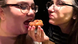Fetish brunette lesbians piss and drink each others urine