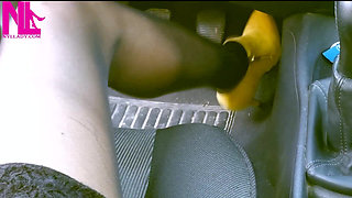 Soft Revving in Yellow Boots and Black Pantyhose