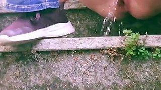 Pissing Like a Fountain on the School Stairs