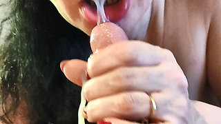 Mature MILF Housewife POV Blowjob - Amateur Brunette Sucks Dick Until Cum in Mouth