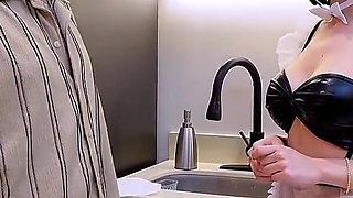 Boss with Double Asks His Employee to Pour Very Sexy and Then Fill Her Pussy with Milk