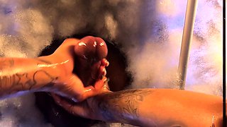 Interracial glory hole facial