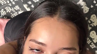 Cute and Submissive Girlfriend Giving a Deep and Sloppy Blowjob to a Big Dick
