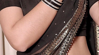 Hot Priya in Black Saree Gets Naked and Masturbate to Cum and Boobs Play for Her BF in Hindi Audio