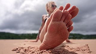 Worship My Feet on Public Beach and Get My Permission to Cum