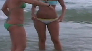 Three Hotties Make Out and Get Topless at a Public Beach