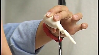 Spex blonde with small tits seducing pussy with dildo