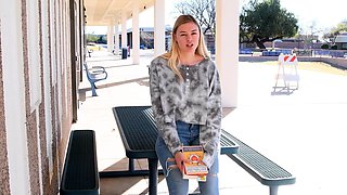 Blond teen outdoor blowjob