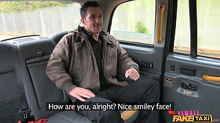 Rebecca More nails a policeman in uniform on the backseat of her taxi - female fake cab