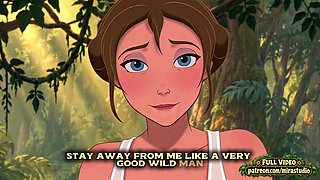 Jane and Tarzan first contact as he explores a woman's naked body