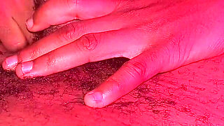 Getting Toe Clenching in Head in Sexy Pink Lighting by Horny Ebony Teen Close up