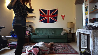 Femdom Ballbusting Pig in Heels Submission