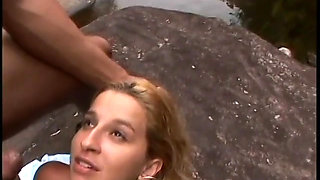 Sexy Spanish babe gets her butt fucked by the river, takes a hot facial