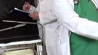 Seductive teen Little Eliss examined by two old perverts