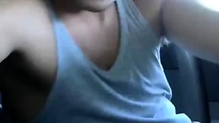 Big-cock jock strokes in his car