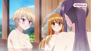 Lecturer’s beefstick gets wanked & deep-throated by perspiring harem nymphs in warm outdoor bathtub (Subbed)