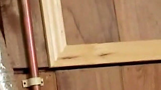 Skinny Brunette Babe Fingers Herself on Washing Machine to Climax