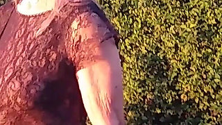 Granny Is Wearing a Sheer Bodysuit Outside