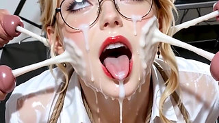 Hot Blonde Cheats on Her Husband by Swallowing the Cum of 5 Big Dicks in Secret Gangbang at a Swingers' Club