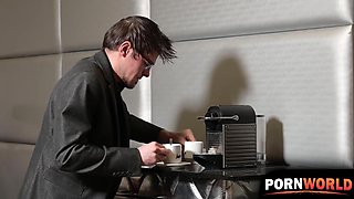 Office Fuck: Horny Sluts Zoe Doll and Irina Cage Seduce Shy Colleague