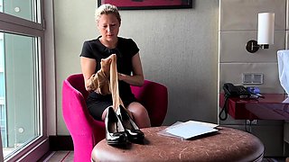Hot blonde enjoys foot fetish sex