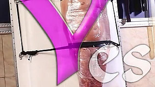 Slave in Plastic Wrap Bondage Gets a Cruel CBT