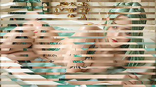 Beautiful Nude Woman in Luxury Soapy Bath with Soapy Scissoring