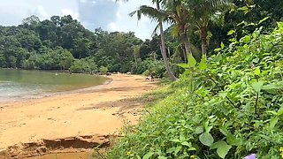 Homemade Beach Handjob & Accidental Cumshot on Blonde Wife - Outdoor Public Sex