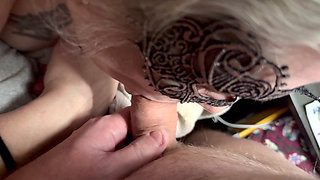 Amateur Wife Sucks off Hubby's Friend, Takes Load on Tongue
