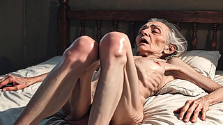 Extremely Skinny Old Granny Hairy Bush Masturbation - Wet Hairy Pussy Rubbing & Orgasm