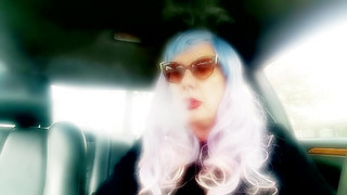 MATURE TG CD SMOKING MORES IN MY RIDE - LOTS OF DANGLING LONG CIGARETTES